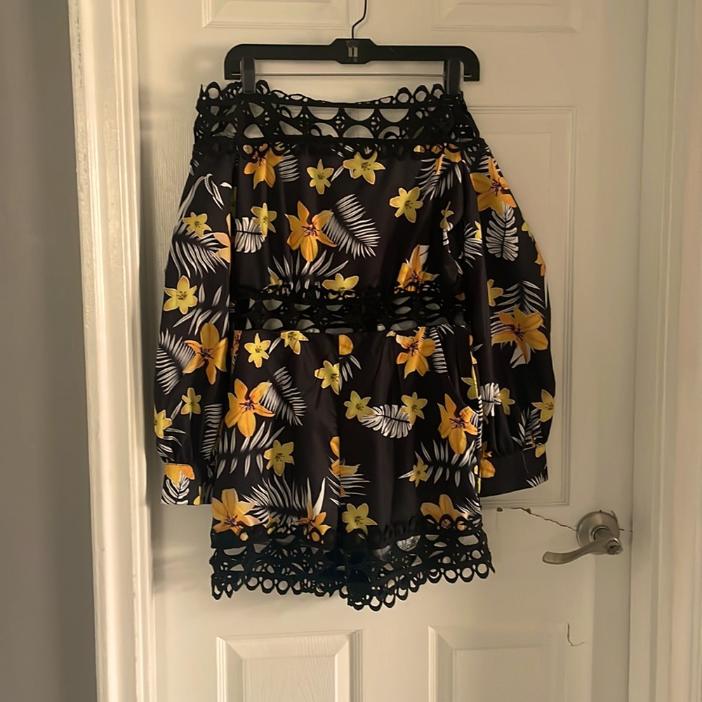 Summer romper, Black, and yellow, with trimming on the neckline and the  bottom